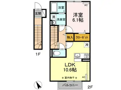 サニーガーデン A(1LDK/2階)の間取り写真