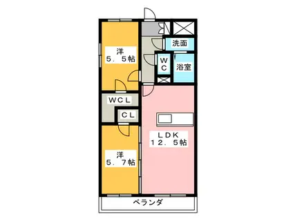 プレジールノール(2LDK/2階)の間取り写真
