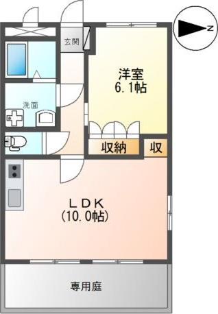 スモールガーデン巧(1LDK/1階)の間取り写真