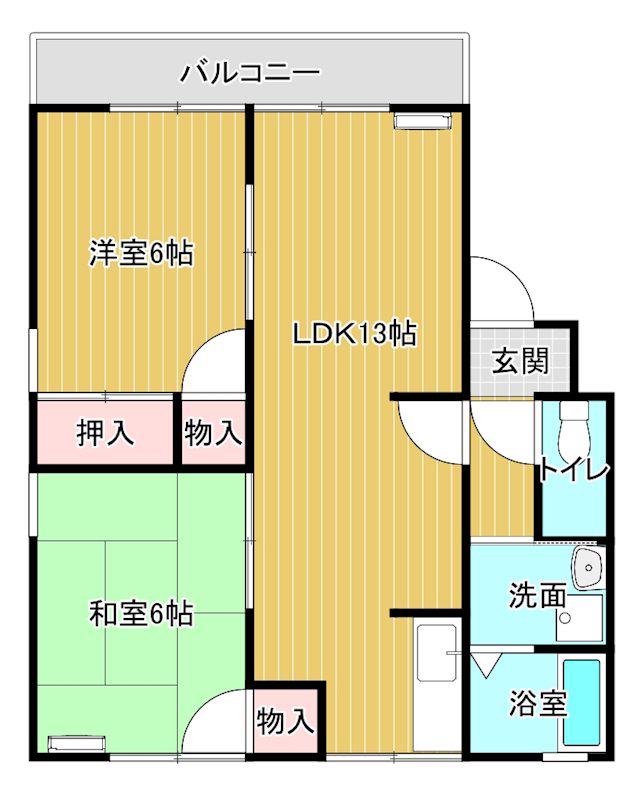 国領ハイツB(2LDK/1階)の間取り写真