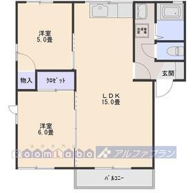 エクレール富澤B(2LDK/1階)の間取り写真