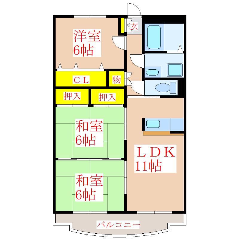 プロスパー(3LDK/1階)の間取り写真