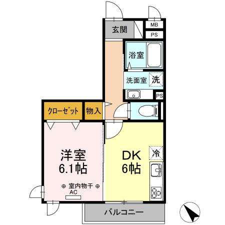 クレインリング丸山台(1DK/2階)の間取り写真
