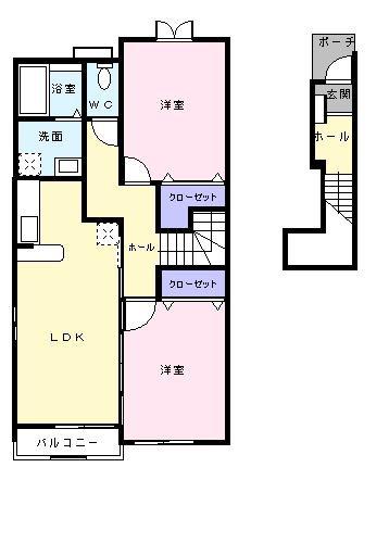 ソレイユ 2(2LDK/2階)の間取り写真