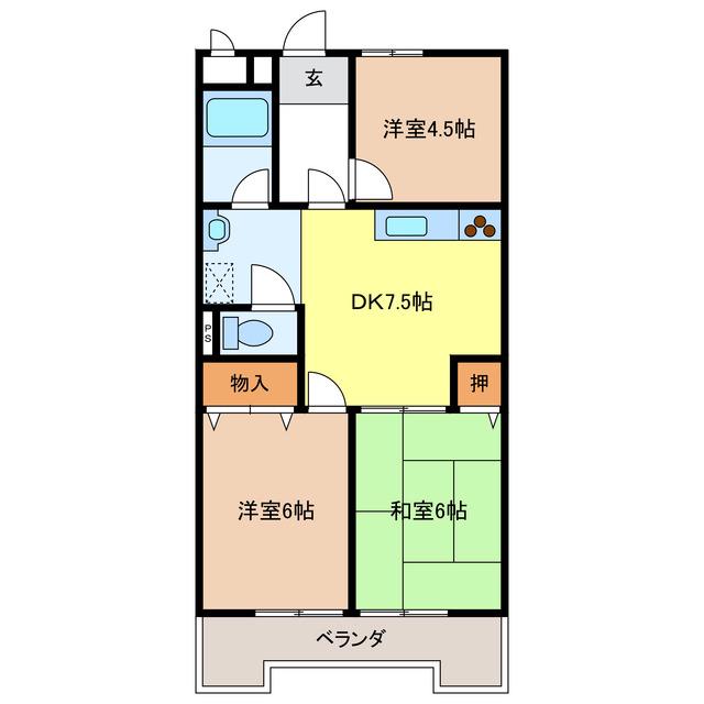 マンションメルヘン(3DK/2階)の間取り写真