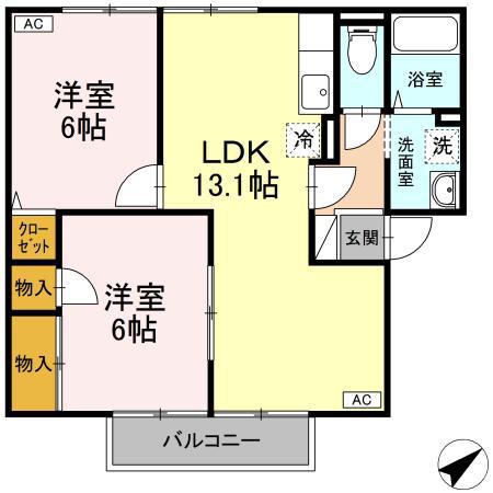 グランディールA棟(2LDK/1階)の間取り写真