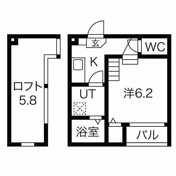 カーサ・コンフォルト東仙台(1K/1階)の間取り写真