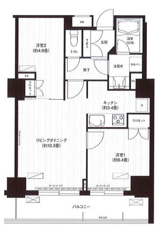 コスモグラン勝どき(2LDK/7階)の間取り写真