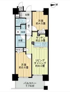 ライオンズマンション白金台(2LDK/2階)の間取り写真