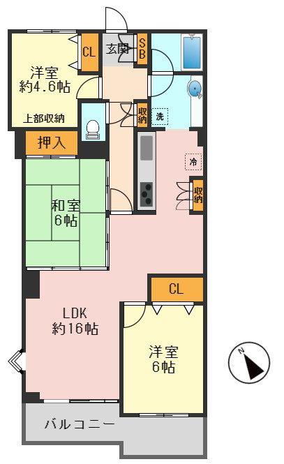 リーベスト津田沼(3LDK/3階)の間取り写真