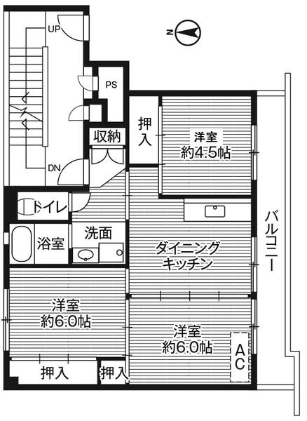 ビレッジハウス船木II1号棟(3DK/2階)の間取り写真