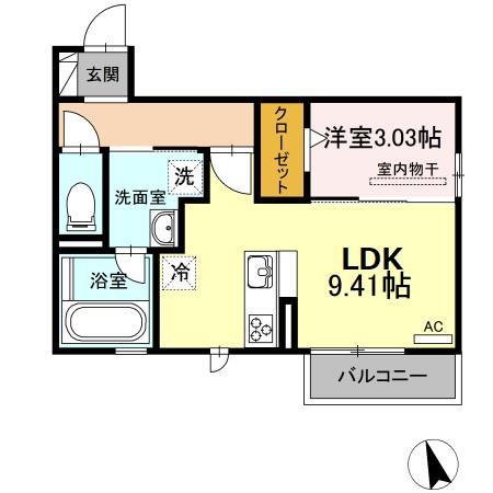 ラフィネ栄町(1LDK/2階)の間取り写真