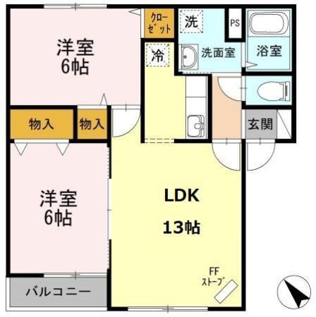 JR函館本線 稲積公園駅 徒歩25分 2階建 築24年(2LDK/2階)の間取り写真