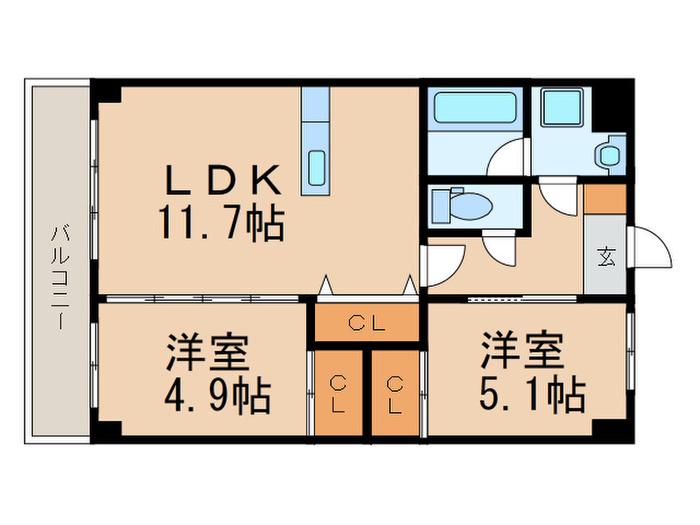 プランドール一枝(2LDK/5階)の間取り写真
