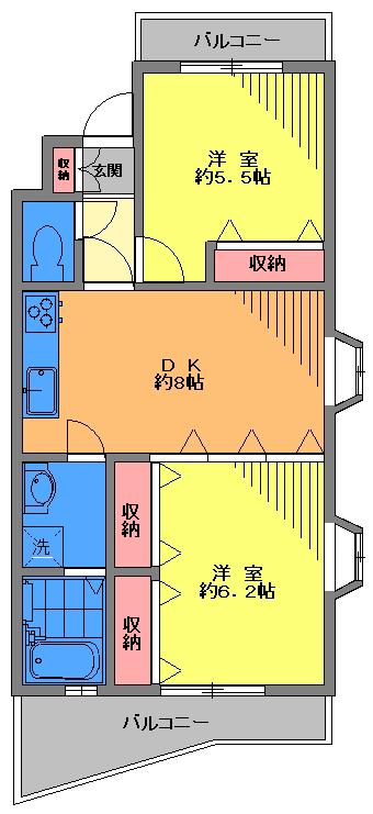Gカレント(2DK/2階)の間取り写真