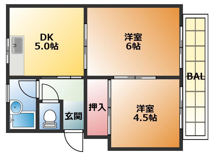 SERIE東大阪(2DK/3階)の間取り写真