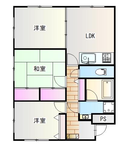 CARO CASA B棟(3LDK/1階)の間取り写真