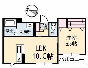 グランベレオ今津II(1LDK/2階)の間取り写真