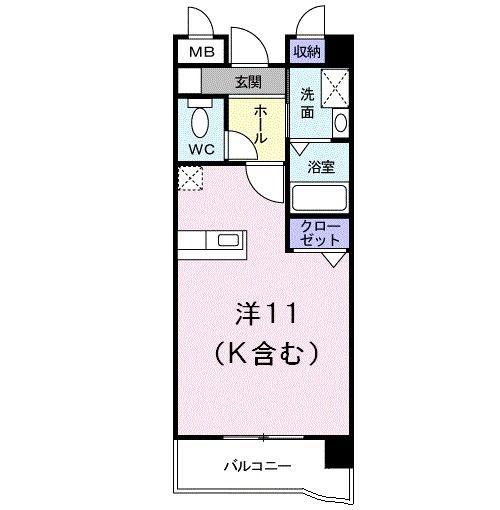 ボヌールヒルズ長尾(ワンルーム/2階)の間取り写真