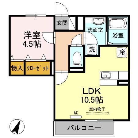 ラ・メージュ倉敷(1LDK/2階)の間取り写真
