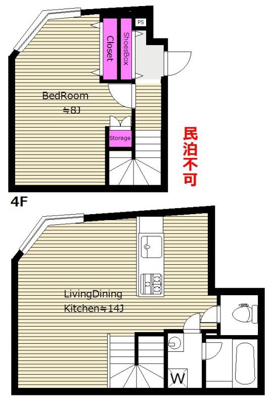 礼敷ゼロゼロ メゾネット NETフリー LEGALAND西新宿 D(1LDK/4階)の間取り写真