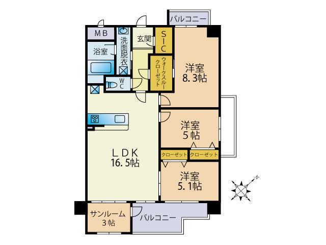 Y・M FLAT MATOBA(3SLDK/5階)の間取り写真