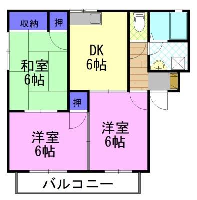 クレセント・レジデンスA(3DK/2階)の間取り写真