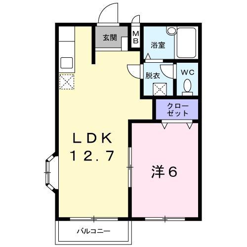 エルディム中三川(1LDK/1階)の間取り写真