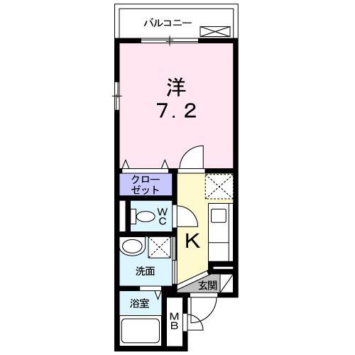 ポルトボヌール(1K/2階)の間取り写真