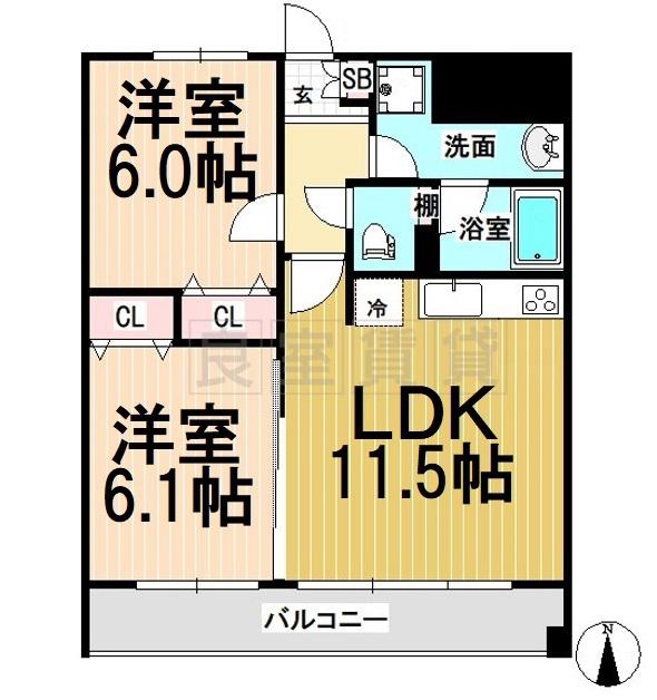 レジェンドK(2LDK/8階)の間取り写真