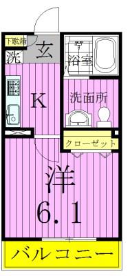 シュクル六町(1K/3階)の間取り写真
