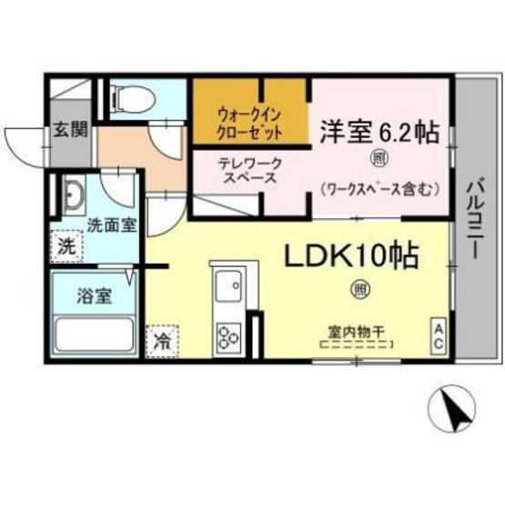 ソレイユ緑井(1LDK/2階)の間取り写真