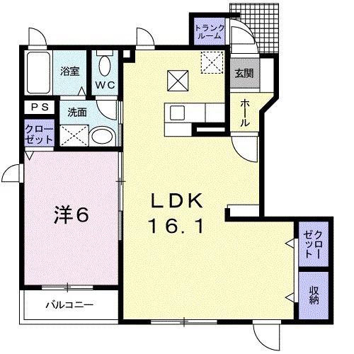 プライベートガーデン(1LDK/1階)の間取り写真