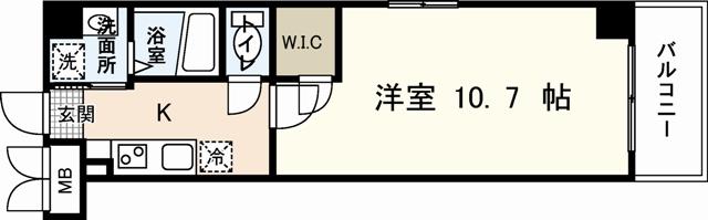 ウイング十日市(1K/9階)の間取り写真