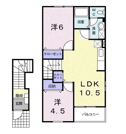 サニーハイツD(2LDK/2階)の間取り写真