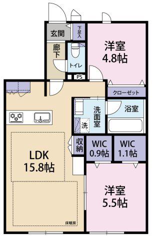 TRAUM(2LDK/1階)の間取り写真