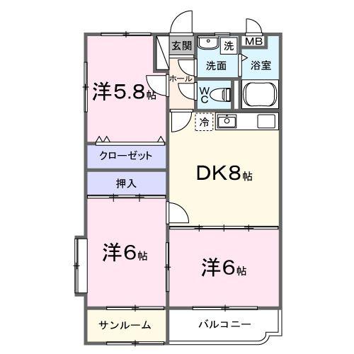 ユーミー堀川(3DK/2階)の間取り写真