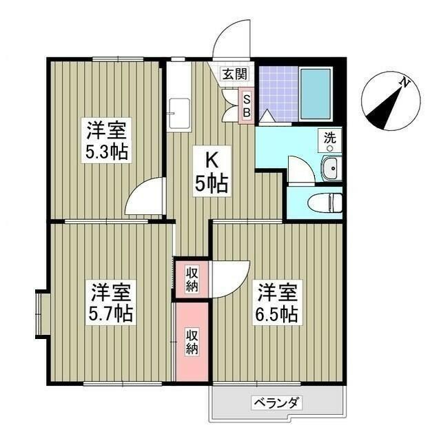 ブループラム長渕イースト(3K/1階)の間取り写真