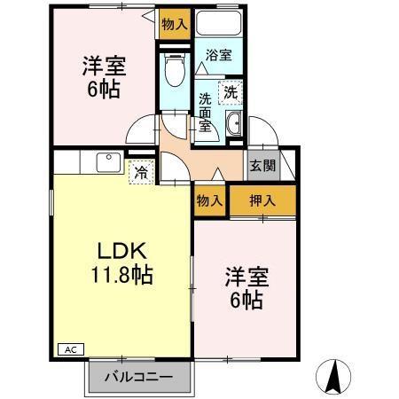 グランシャリオIIA(2LDK/1階)の間取り写真