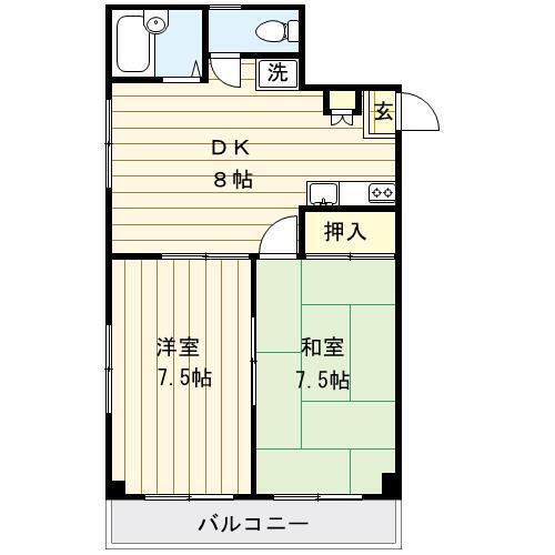 センハイツ(2DK/3階)の間取り写真