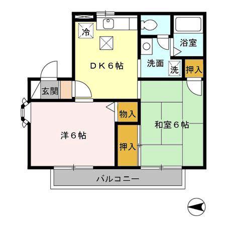ガーデンヒルズC棟(2LDK/1階)の間取り写真