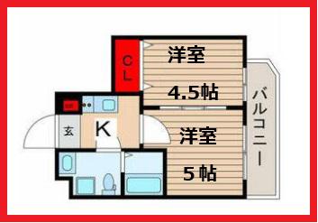 グランパセオ六町(2K/2階)の間取り写真