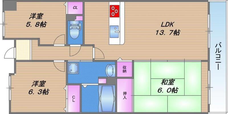 コレンテ(3LDK/7階)の間取り写真