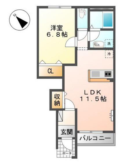 ココットI(1LDK/1階)の間取り写真