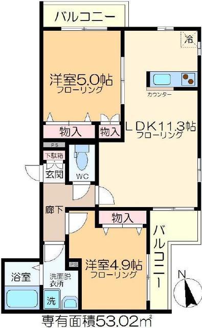 LECRIN(2LDK/2階)の間取り写真