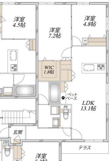 上宮田メゾン(2LDK/1階)の間取り写真