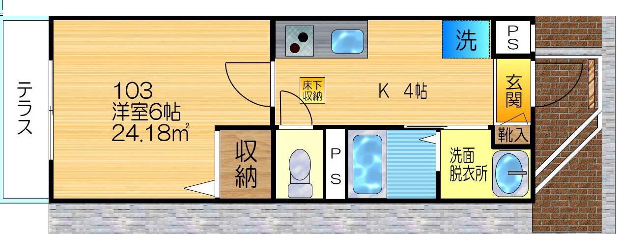 カーサビアンカ(1K/1階)の間取り写真