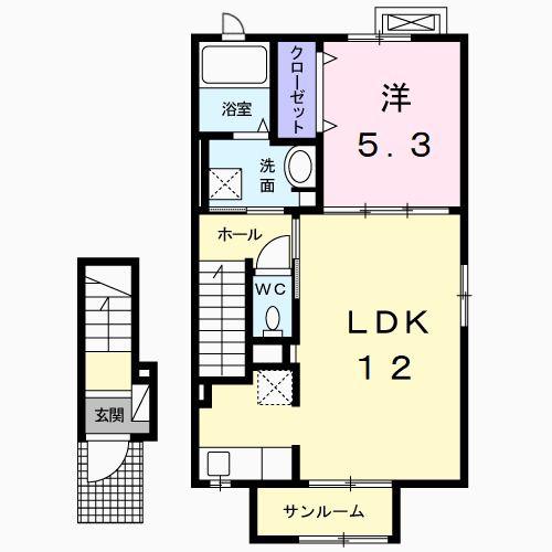 カメリアロッサ I(1LDK/2階)の間取り写真