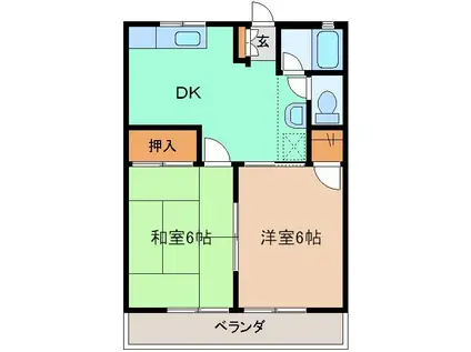 コンフォルターブル(2DK/2階)の間取り写真