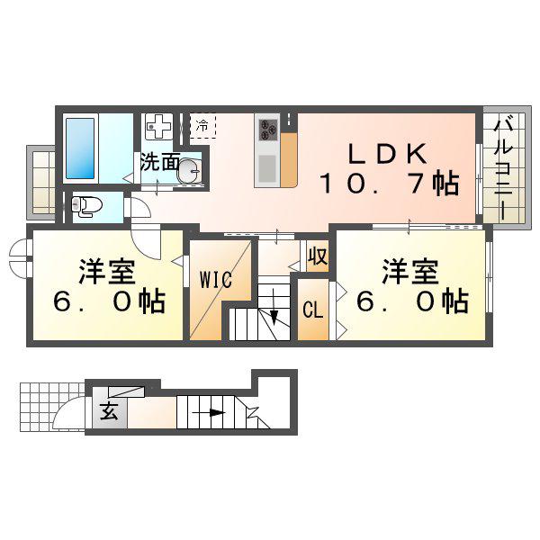 カーサカメリア(2LDK/2階)の間取り写真
